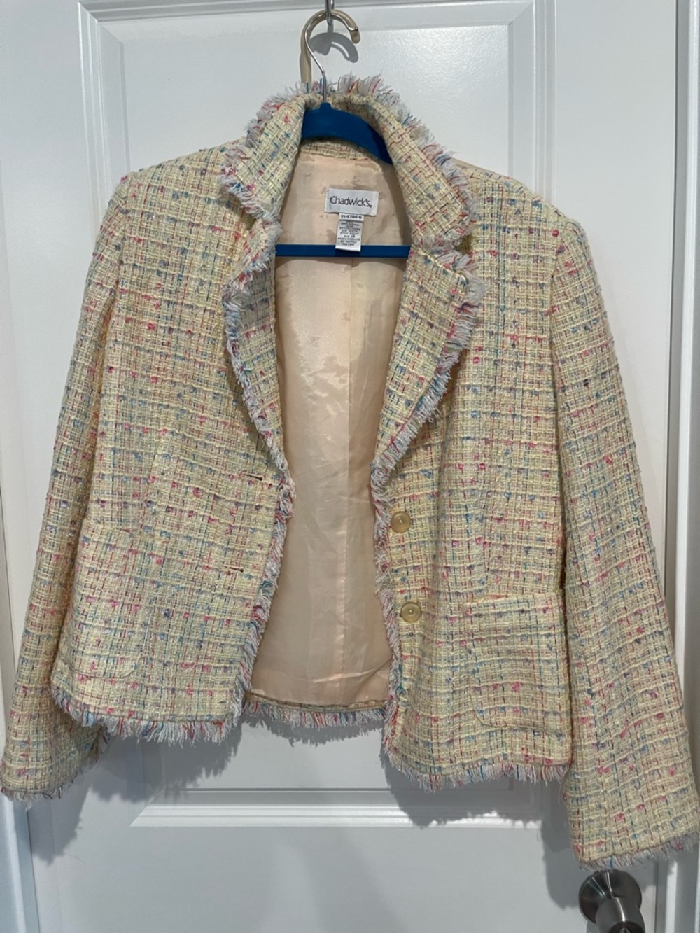 Chadwicks Cream Tweed Frayed Edge Blazer with Multicolor Flecks